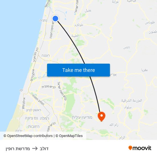 מדרשת רופין to דולב map