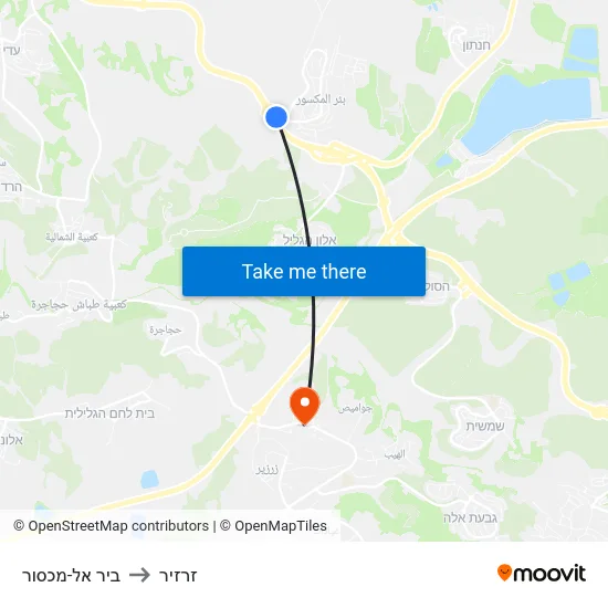 ביר אל-מכסור to זרזיר map