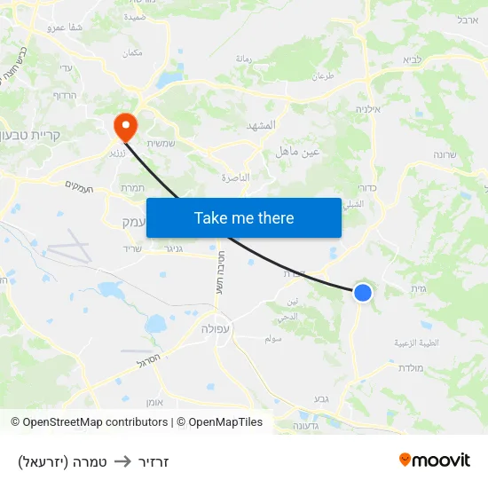 טמרה (יזרעאל) to זרזיר map