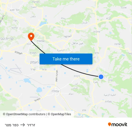 כפר מצר to זרזיר map