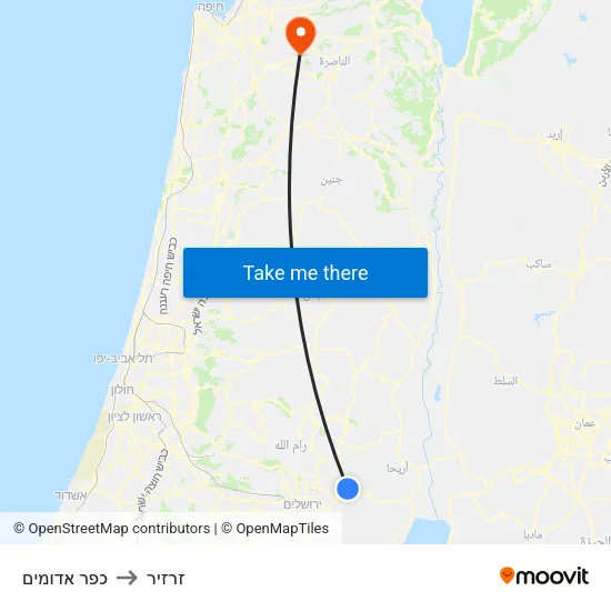 כפר אדומים to זרזיר map