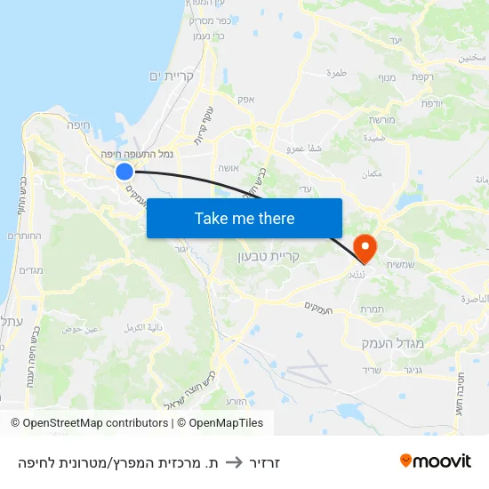 ת. מרכזית המפרץ/מטרונית לחיפה to זרזיר map