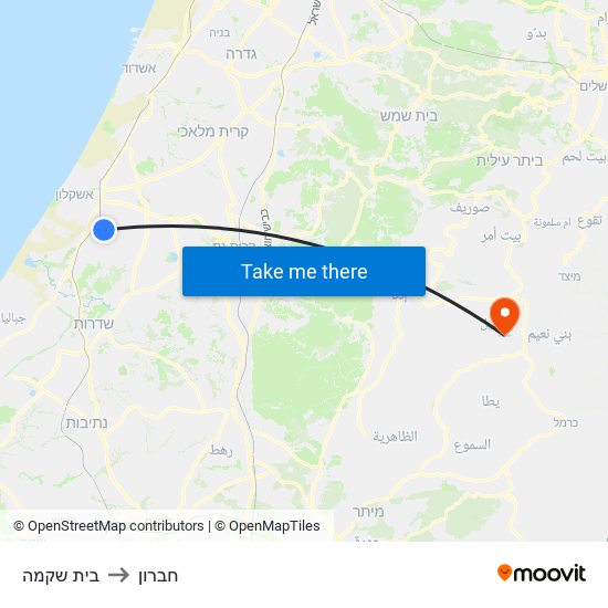 בית שקמה to חברון map