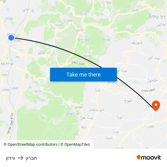 ורדון to חברון map
