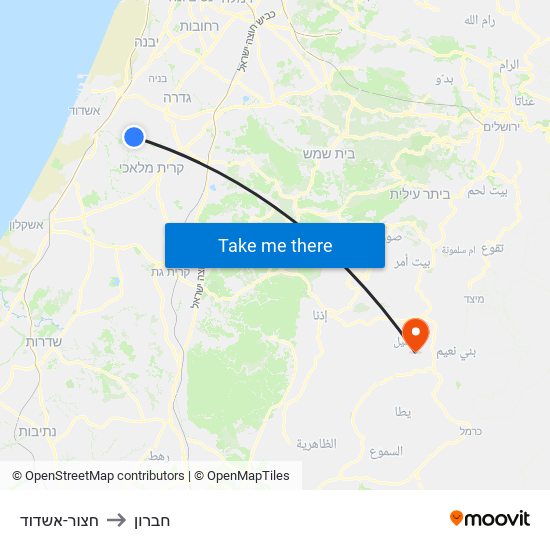 חצור-אשדוד to חברון map