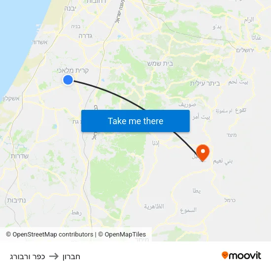כפר ורבורג to חברון map