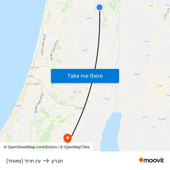 עין חרוד (מאוחד) to חברון map