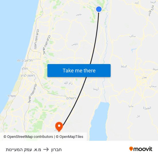 מ.א. עמק המעיינות to חברון map