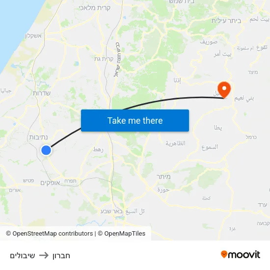 שיבולים to חברון map