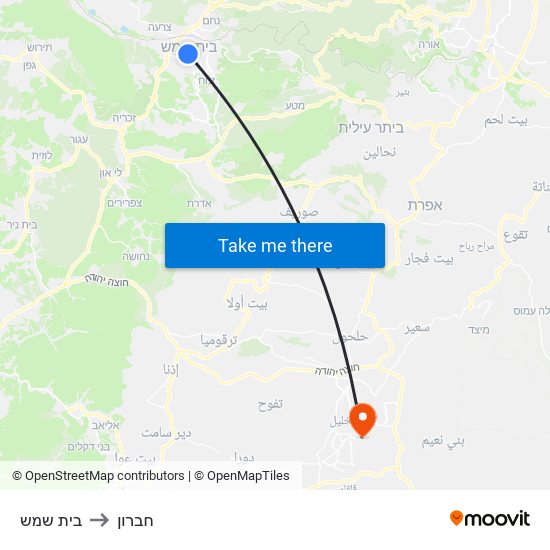 בית שמש to חברון map