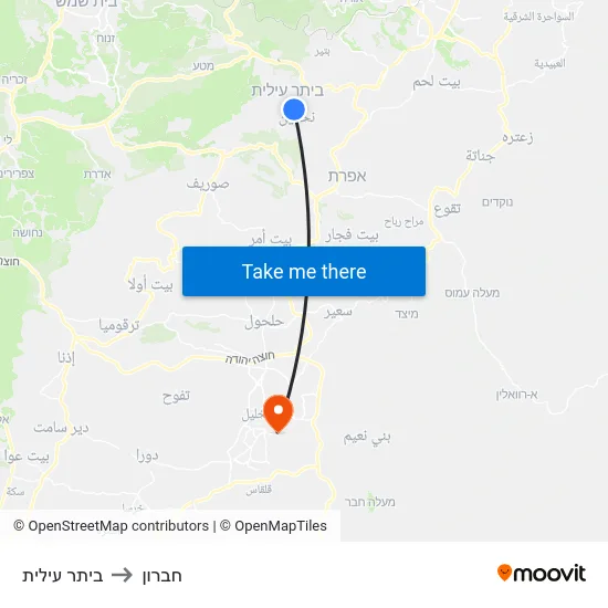 ביתר עילית to חברון map