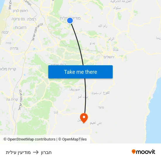 מודיעין עילית to חברון map