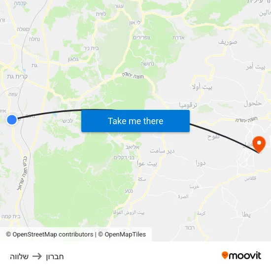 שלווה to חברון map