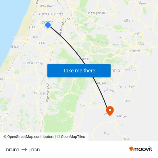 רחובות to חברון map