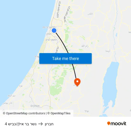 גשר בר אילן/כביש 4 to חברון map