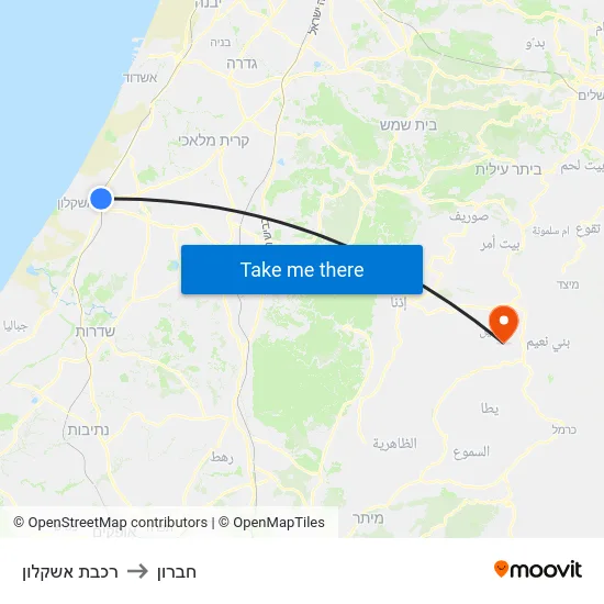 רכבת אשקלון to חברון map