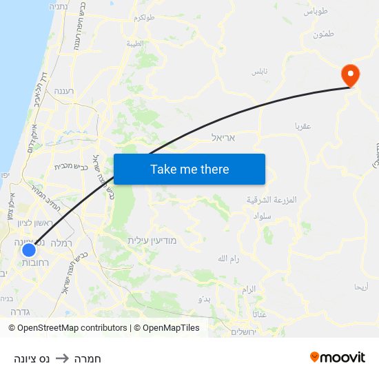 נס ציונה to חמרה map