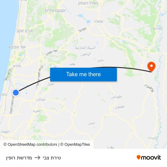 מדרשת רופין to טירת צבי map