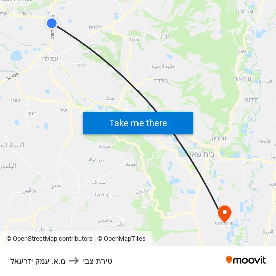 מ.א. עמק יזרעאל to טירת צבי map