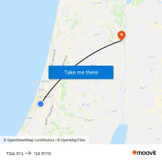 בית עובד to טירת צבי map