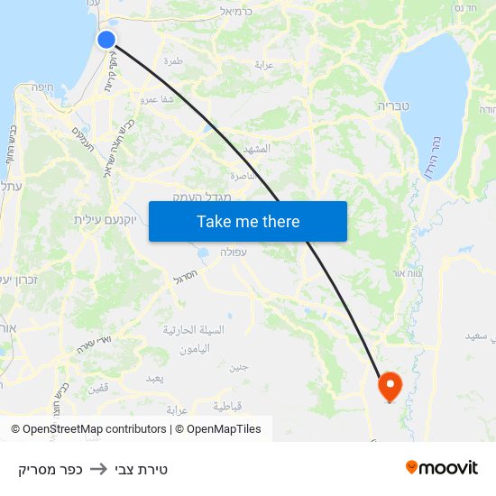 כפר מסריק to טירת צבי map