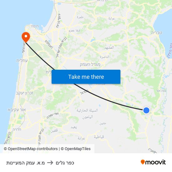 מ.א. עמק המעיינות to כפר גלים map