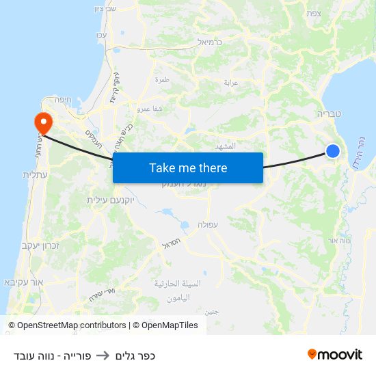 פורייה - נווה עובד to כפר גלים map