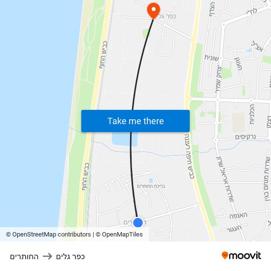 החותרים to כפר גלים map