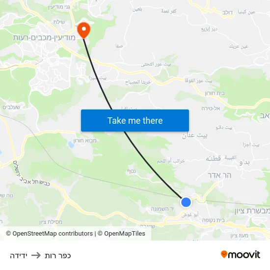 ידידה to כפר רות map