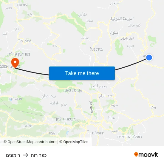 רימונים to כפר רות map