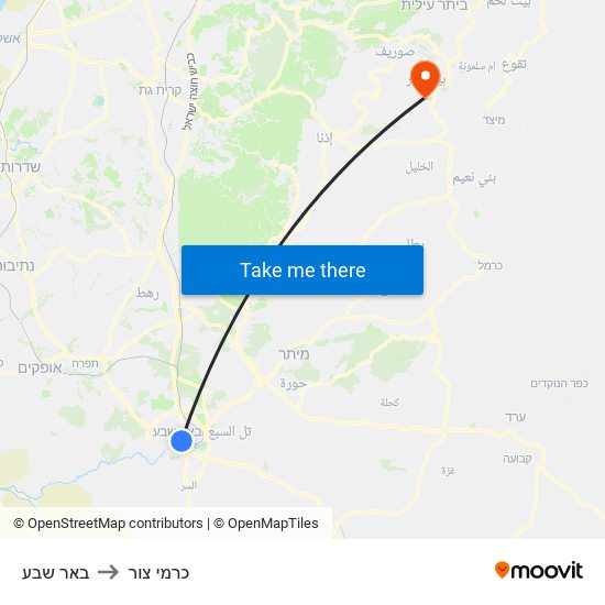 באר שבע to כרמי צור map