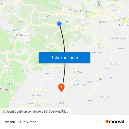 איתנים to כרמי צור map