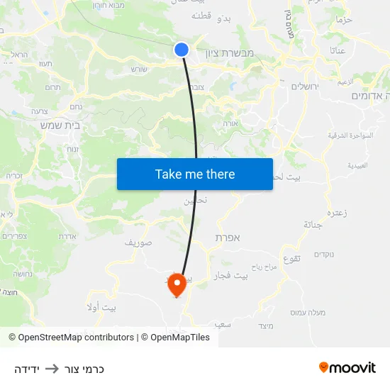 ידידה to כרמי צור map