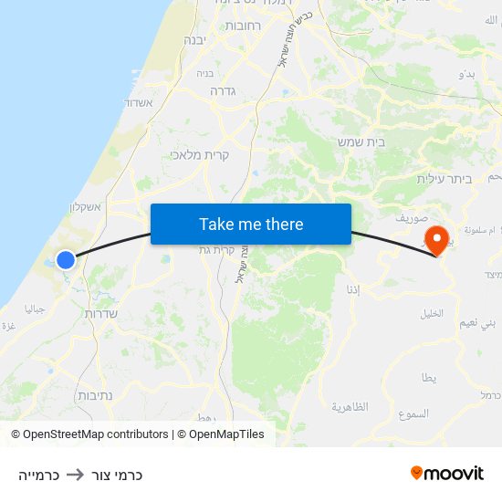 כרמייה to כרמי צור map