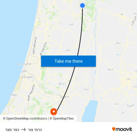 כפר מצר to כרמי צור map