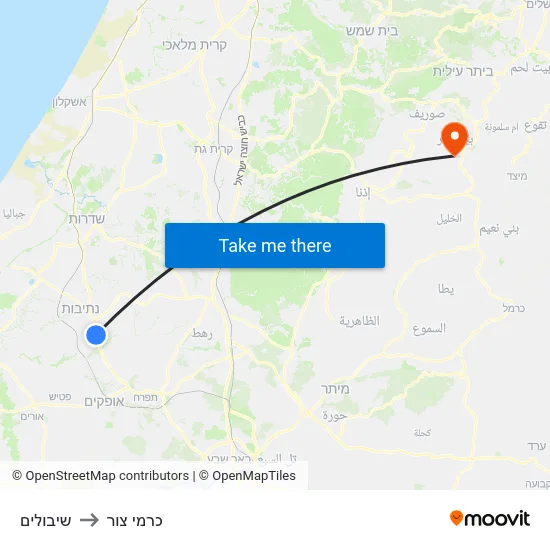 שיבולים to כרמי צור map
