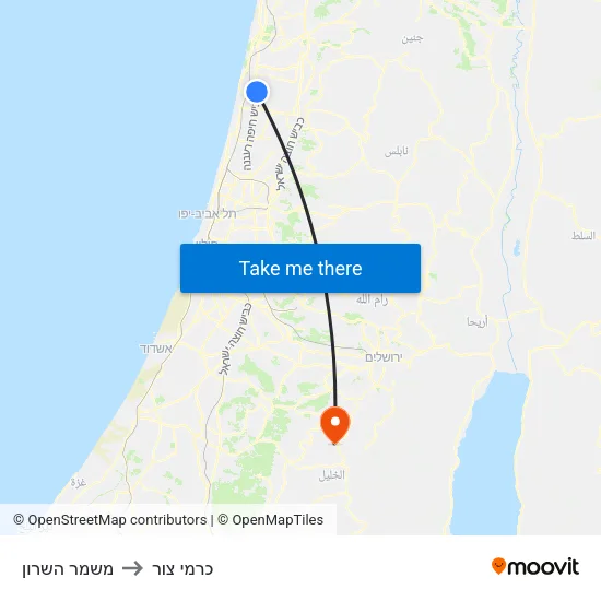 משמר השרון to כרמי צור map
