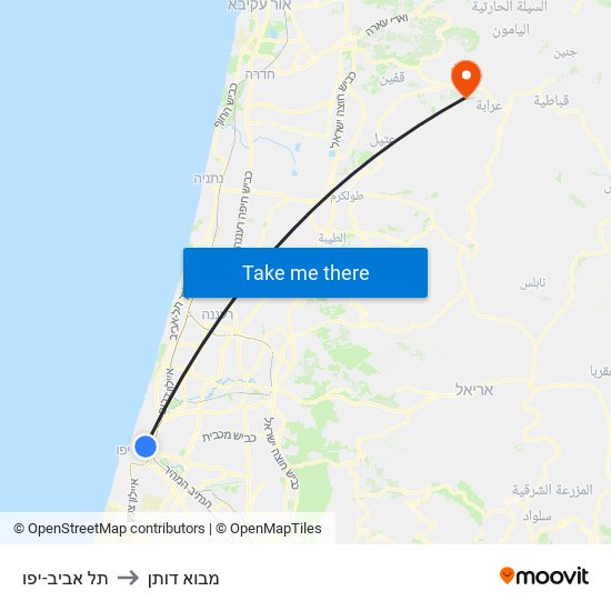 תל אביב-יפו to מבוא דותן map