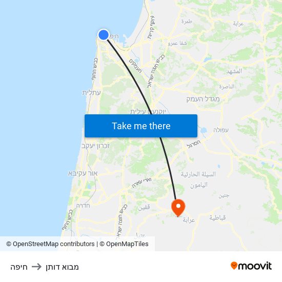 חיפה to מבוא דותן map
