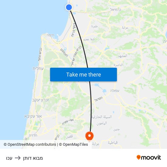 עכו to מבוא דותן map