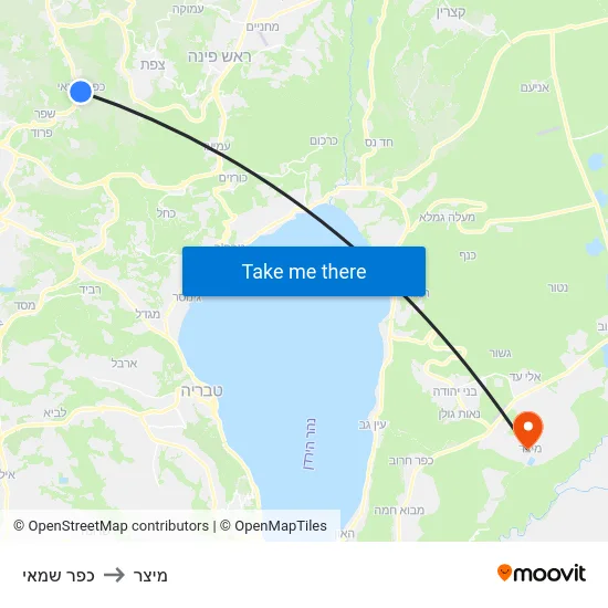 כפר שמאי to מיצר map