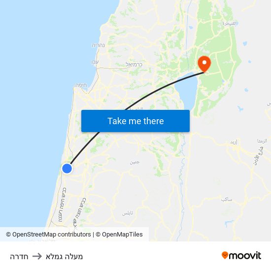 חדרה to מעלה גמלא map