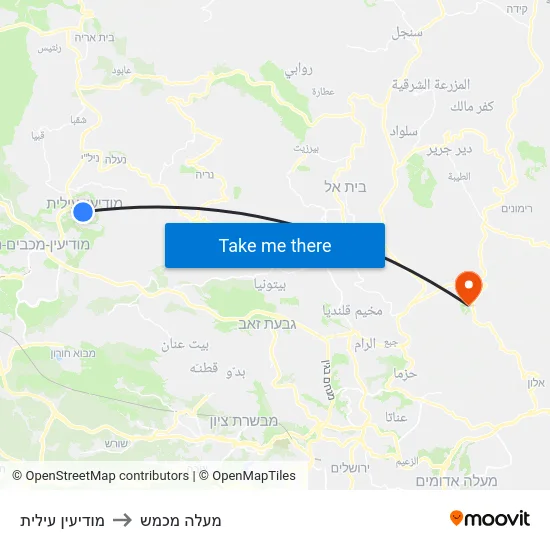 מודיעין עילית to מעלה מכמש map