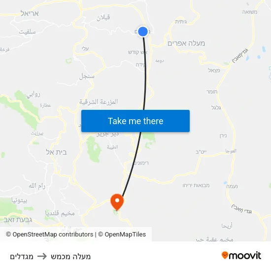 מגדלים to מעלה מכמש map