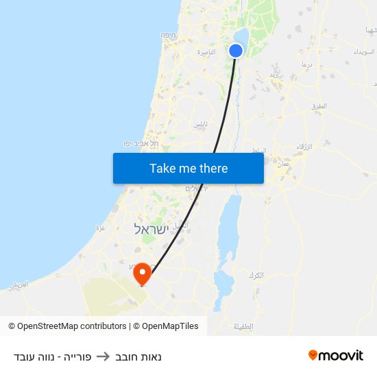 פורייה - נווה עובד to נאות חובב map