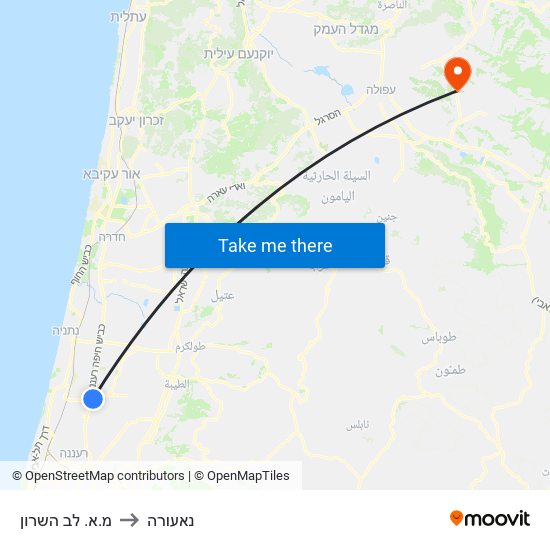 מ.א. לב השרון to נאעורה map