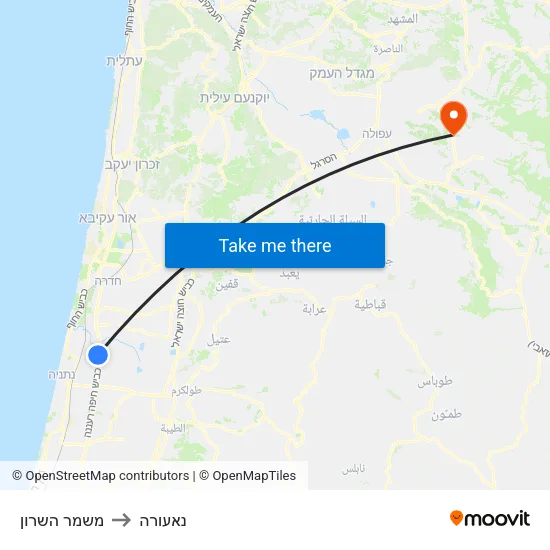 משמר השרון to נאעורה map