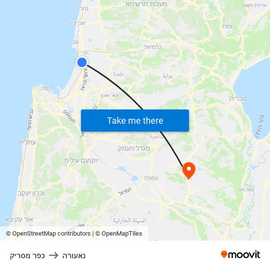 כפר מסריק to נאעורה map