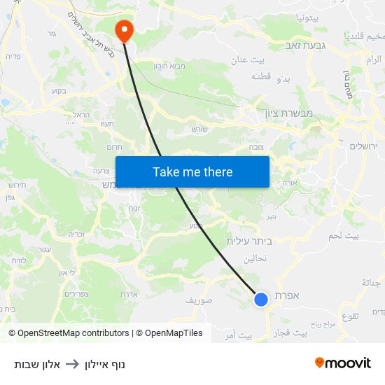 אלון שבות to נוף איילון map