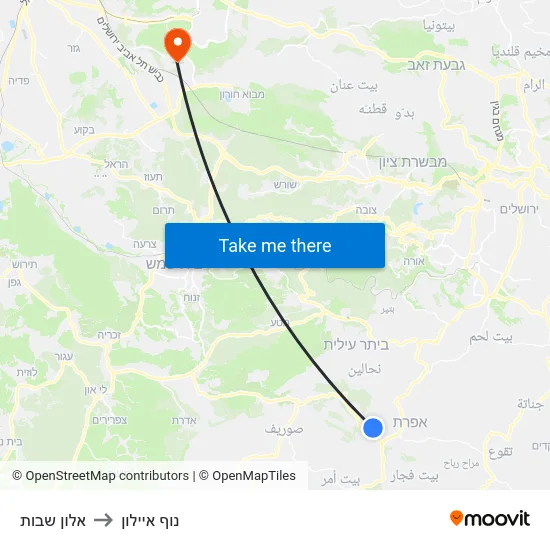 אלון שבות to נוף איילון map